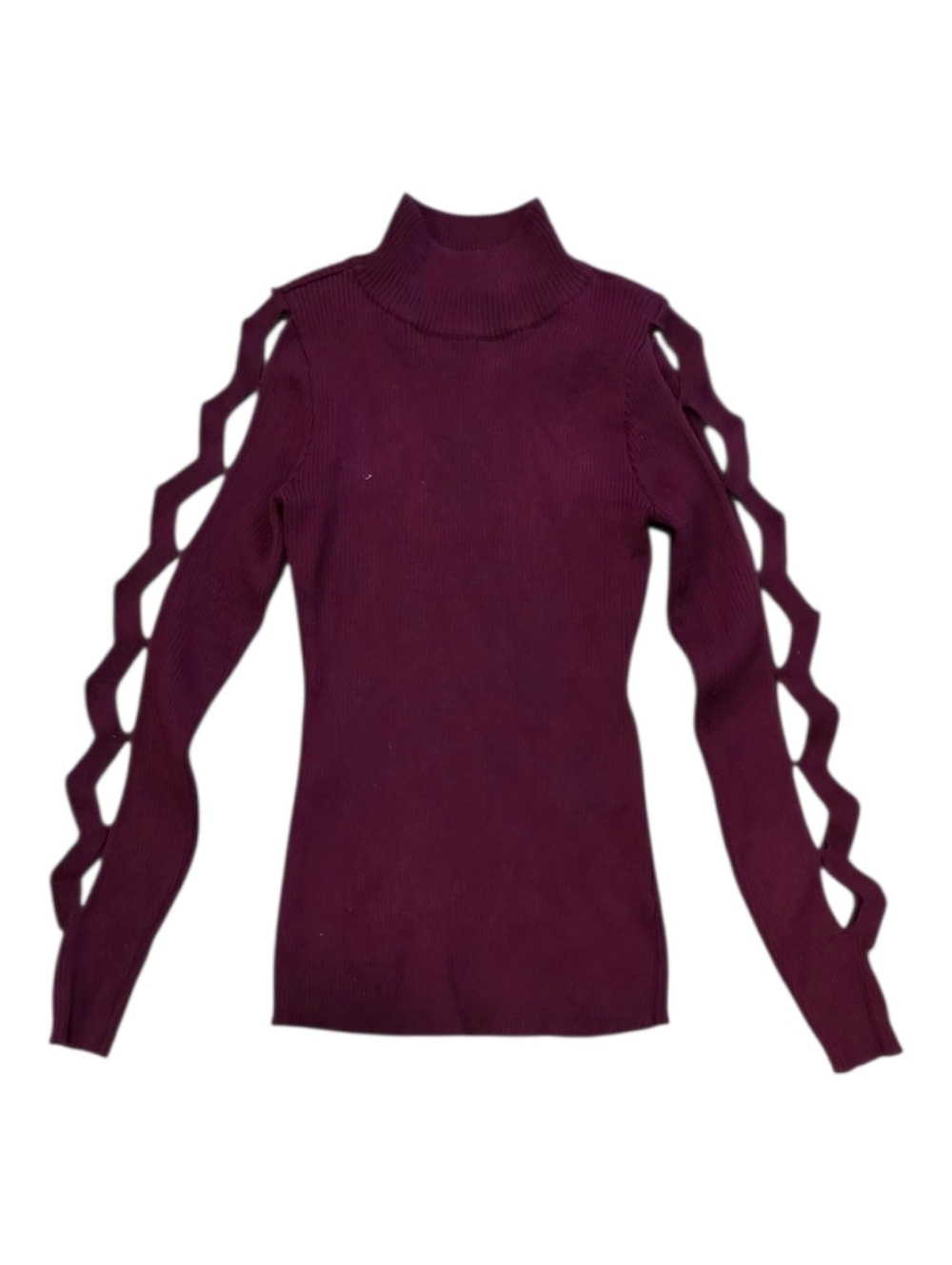 Almost Famous Ribbed Turtleneck Sweater in Wine Red With Sleeve Cutouts S